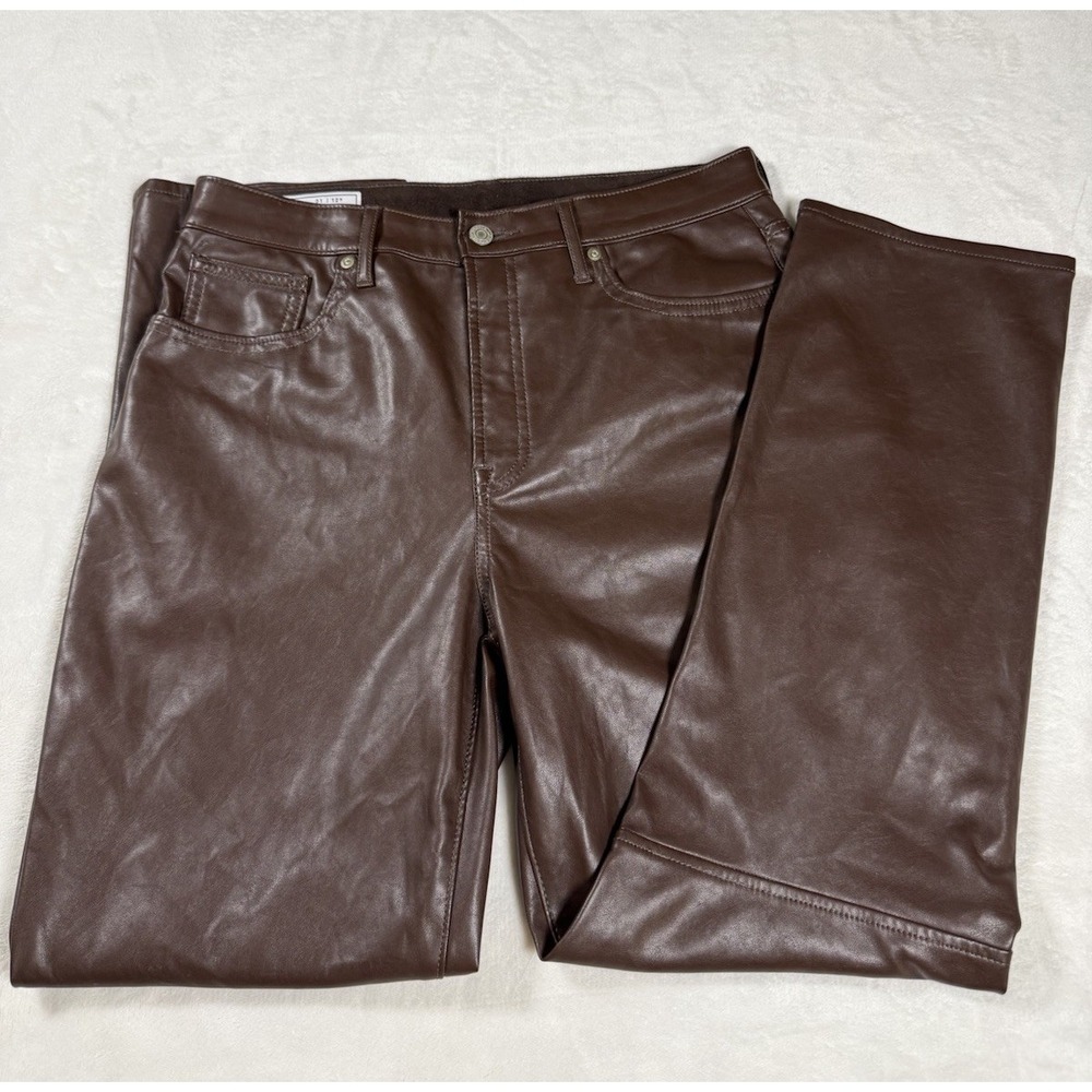 Gap Faux Leather Pants Womens 31x32 Brown Vintage Slim High Rise Straight Leg